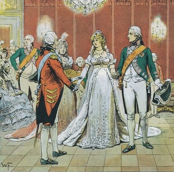 Gemälde der Trauung von Königin Luise und Friedrich Wilhelm im weißen Saal des Berliner Stadtschloss